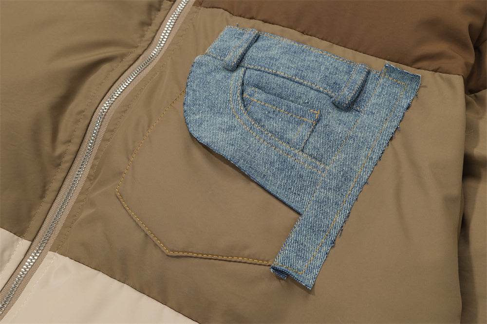 Color contrast men's jacket with a unique denim pocket detail for a stylish look