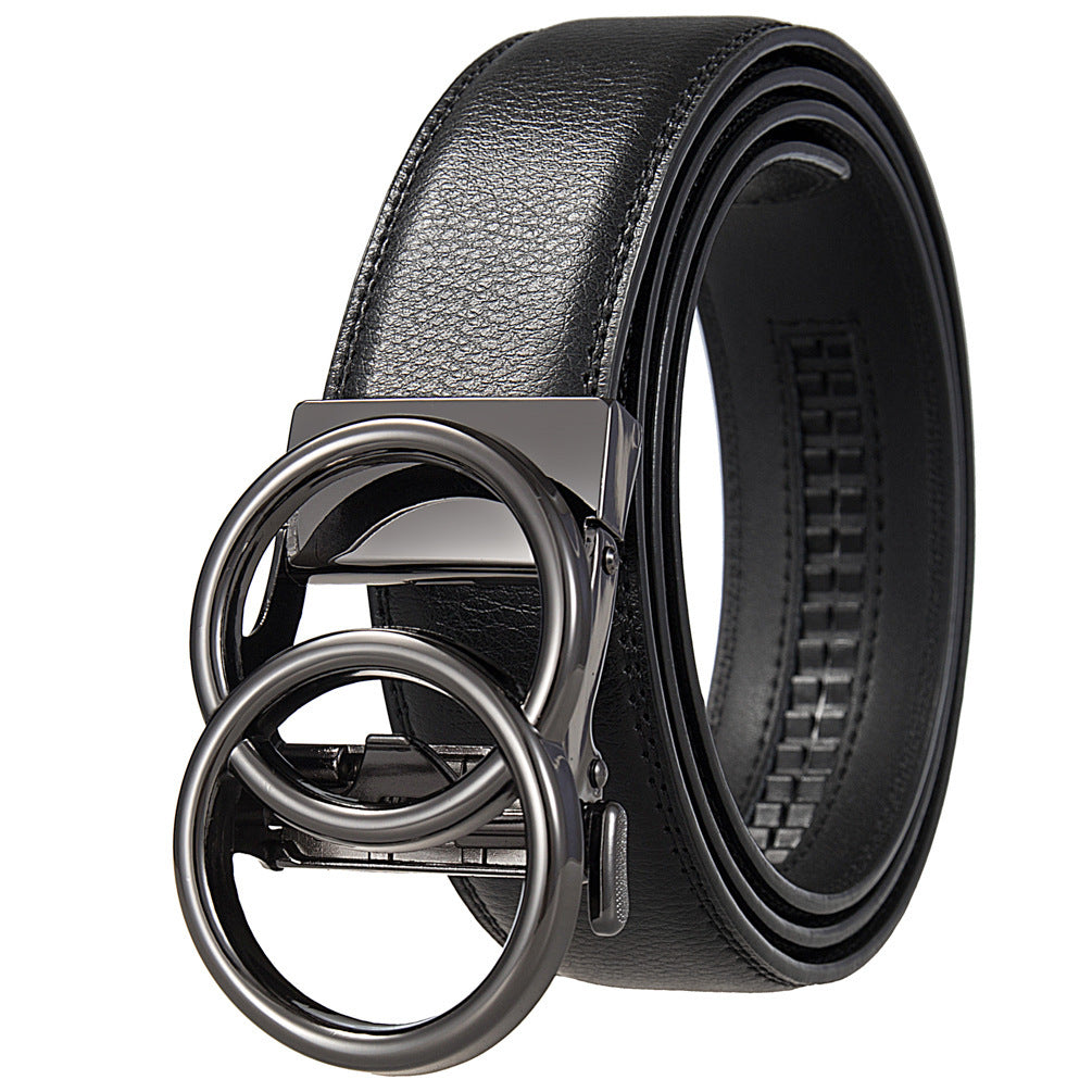 MONO//FIT Comfort leather belt for men with a stylish double circle buckle design in black