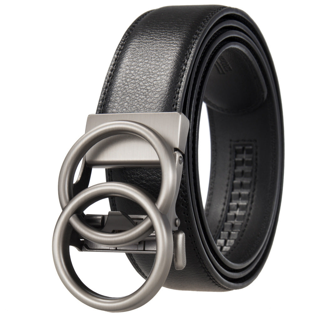 MONO//FIT comfort leather belt for men featuring a stylish double-ring buckle design in black