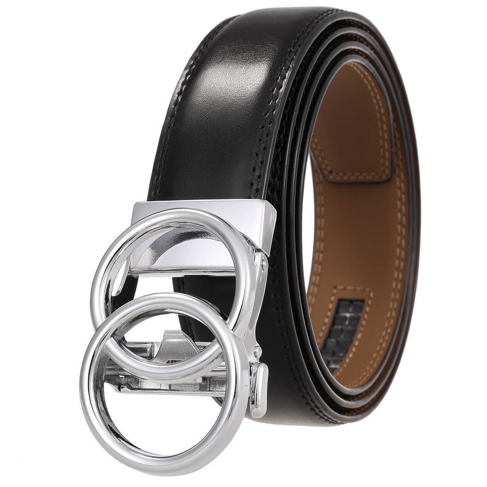 MONO//FIT black comfort leather belt for men with a stylish double-ring buckle design