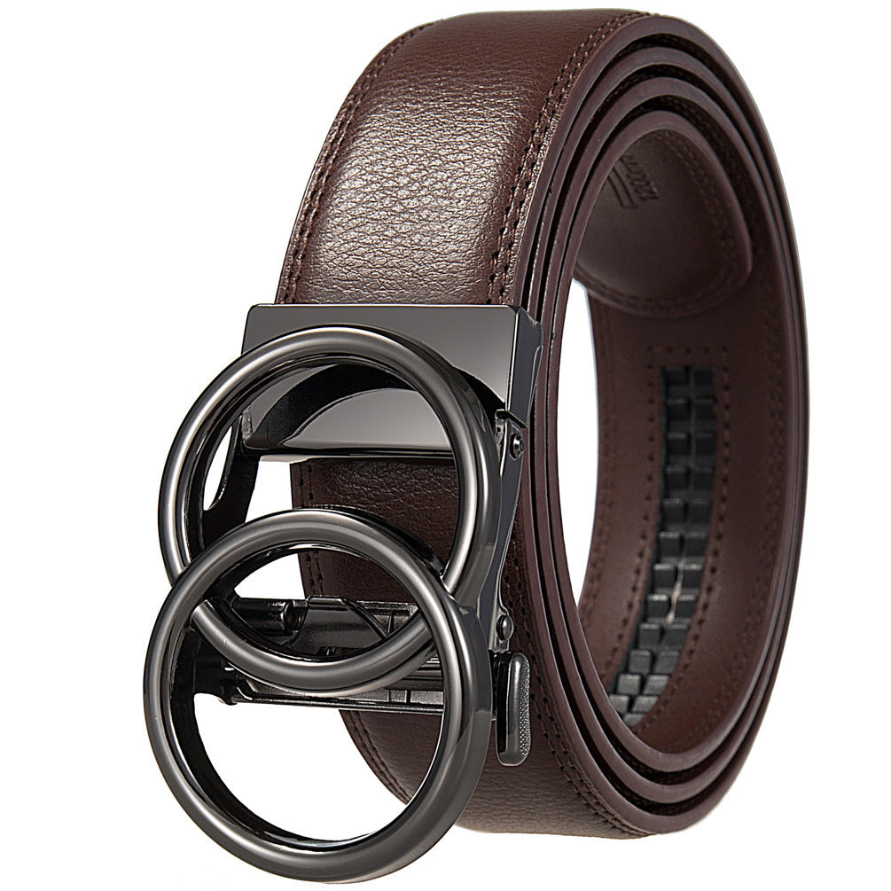 MONO//FIT comfort leather belt for men in brown with a stylish dual-ring buckle design