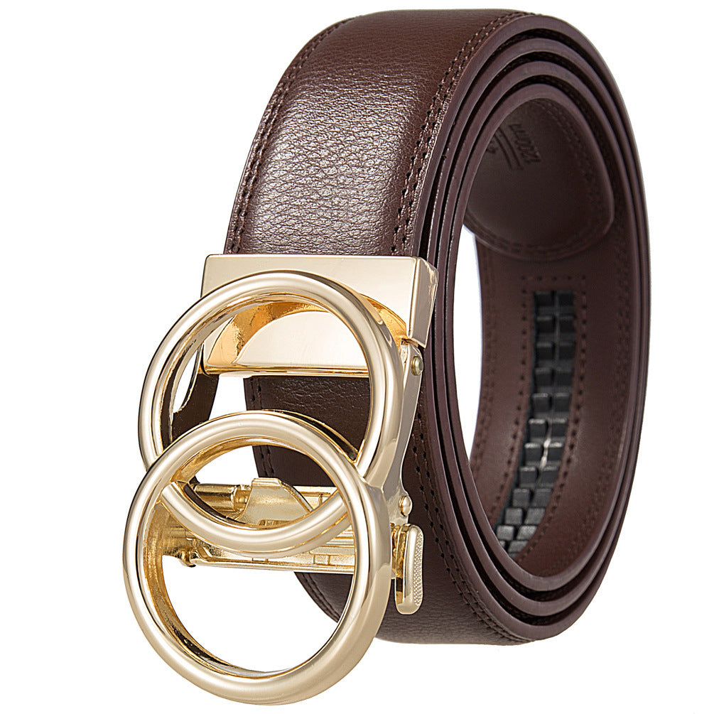 MONO//FIT comfort leather belt for men with a stylish gold buckle and rich brown color