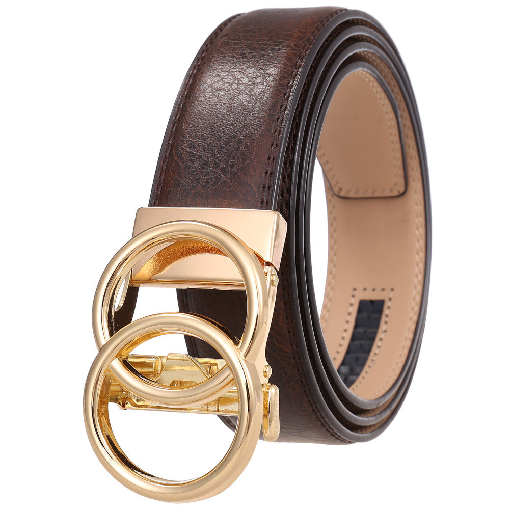 Comfort leather belt for men with a stylish gold buckle and sleek brown finish from MONO//FIT