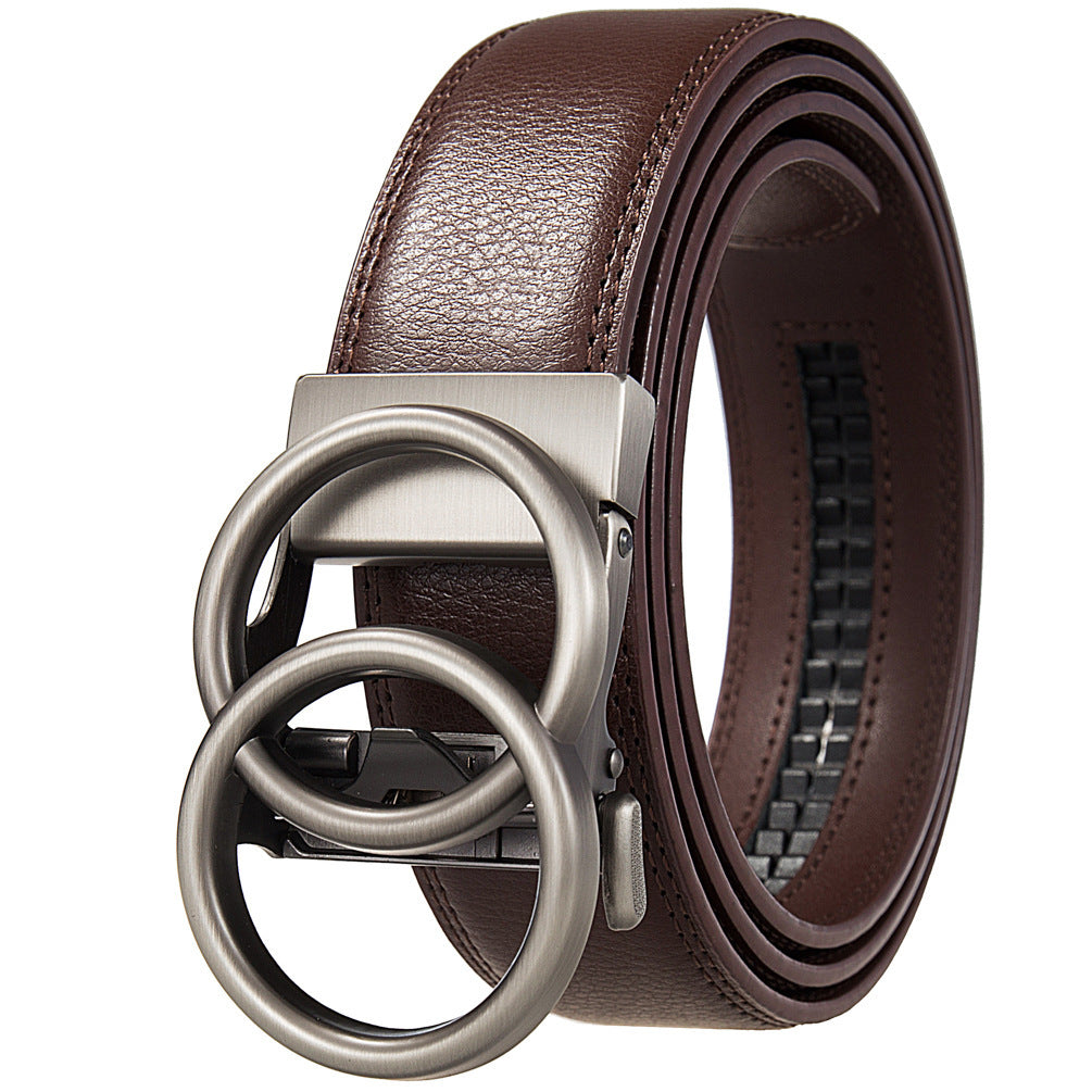 Comfort leather belt for men in brown with a stylish double-ring buckle and adjustable design