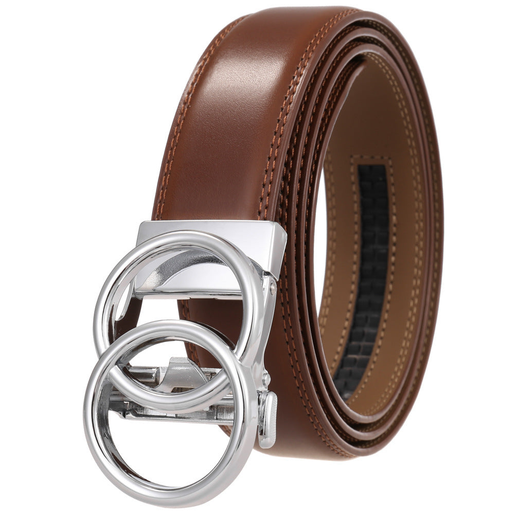 MONO//FIT Comfort leather belt for men in brown with a stylish double ring buckle design