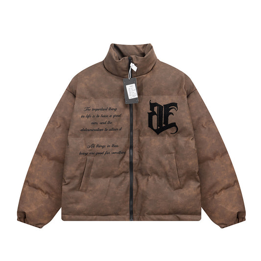 MONO//FIT cotton padded winter jacket in brown with stylish logo and motivational quote