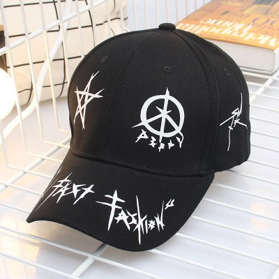 Custom grafitti men cap in black with unique white graffiti designs for stylish everyday wear