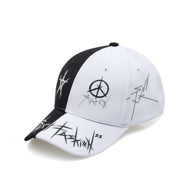 Custom grafitti men cap featuring a unique black and white design with artistic lettering