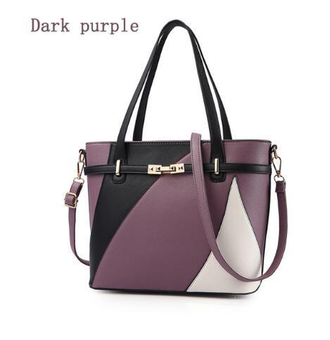 Stylish MONO//FIT fashion brand women's handbag in dark purple with geometric design and adjustable strap
