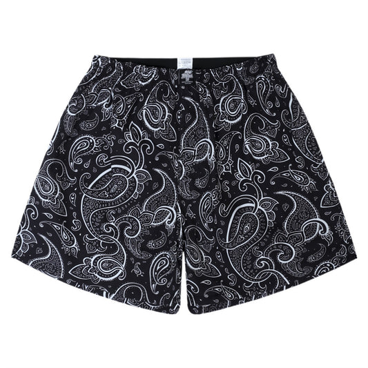 MONO//FIT fashion printed shorts for men featuring a stylish black and white paisley design