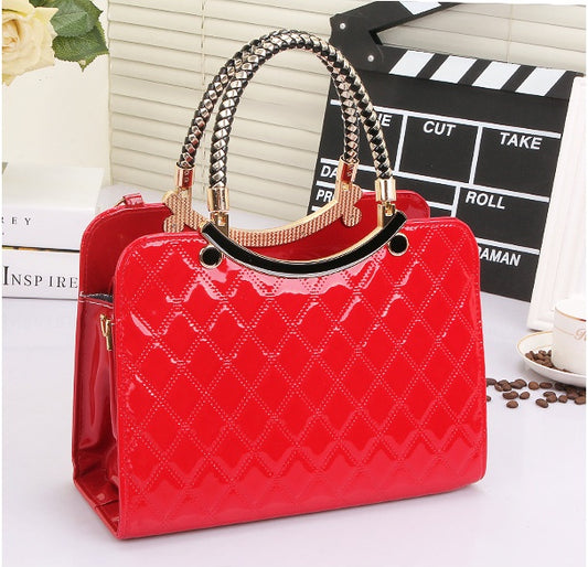Stylish red fashion shoulder bags for women with quilted design and elegant braided handles
