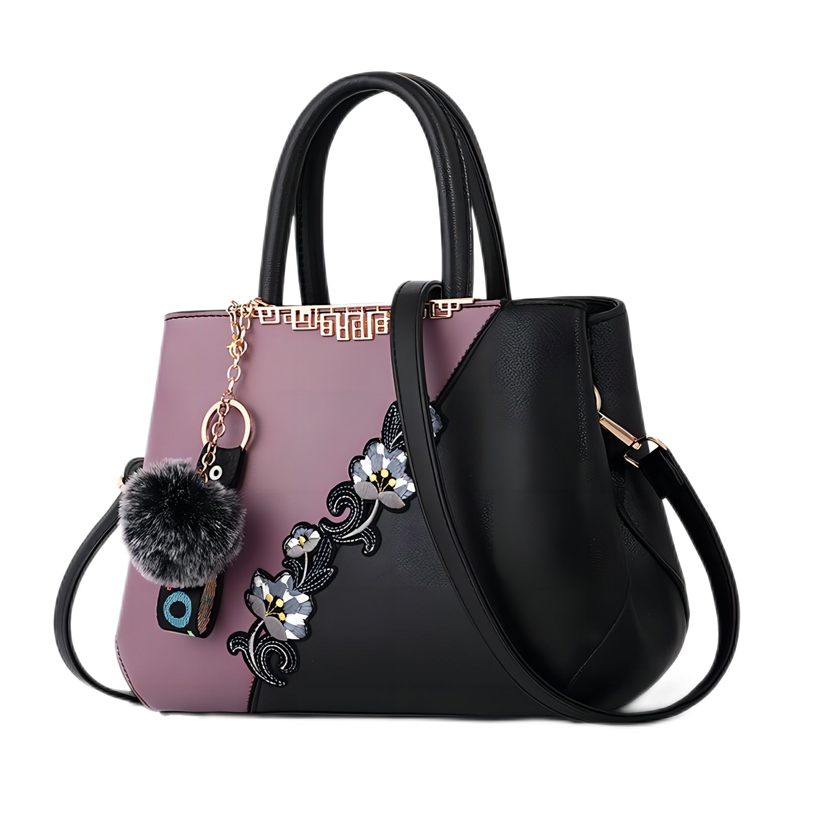 Stylish MONO//FIT fashionable handbags for women with floral accents and a trendy pom-pom keychain