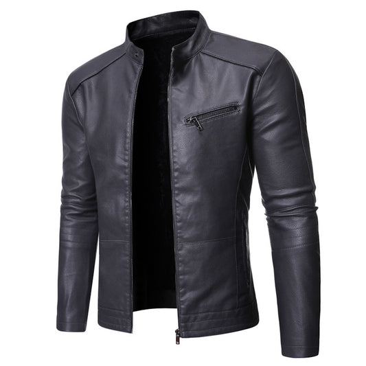 MONO//FIT fashionable men's leather outerwear in sleek black with a modern zip pocket design