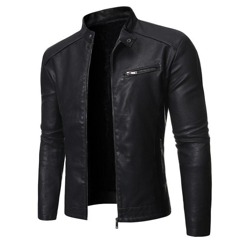 Stylish MONO//FIT fashionable men's leather outerwear featuring a sleek design and zippered pockets