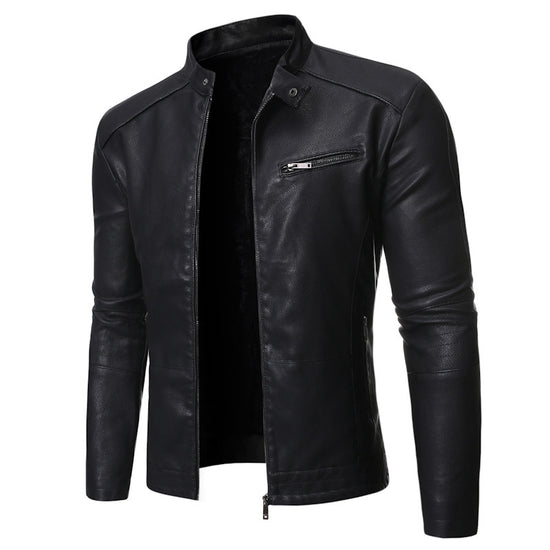 Stylish MONO//FIT fashionable men's leather outerwear featuring a sleek design and zippered pockets