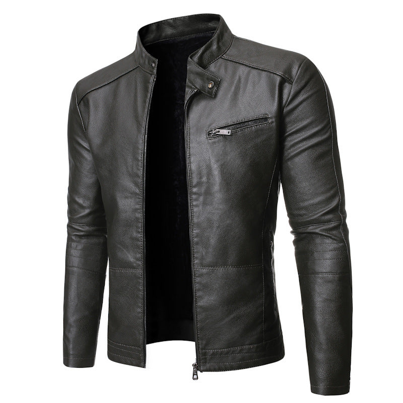 Stylish MONO//FIT fashionable men's leather outerwear with a sleek design and zippered pocket