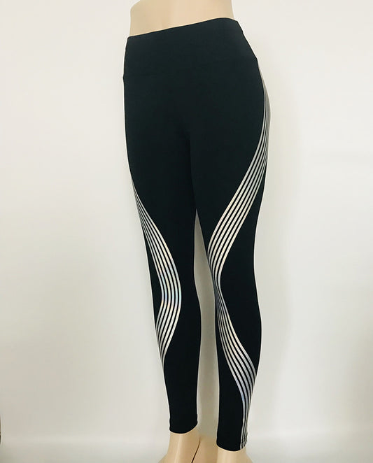 Black glow in the dark fitness pants with stylish side stripe design for night workouts