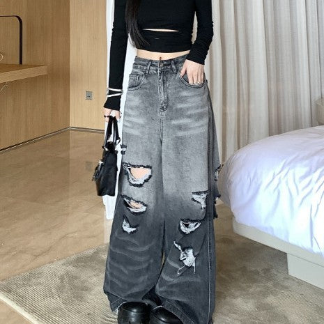 MONO//FIT gradient women's jeans featuring a ripped design and wide-leg silhouette for a trendy look