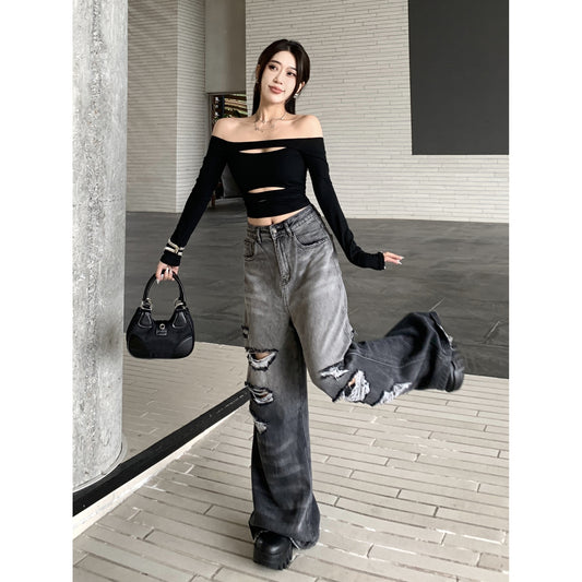 Gradient women's jeans by MONO//FIT featuring a trendy distressed design and flared silhouette