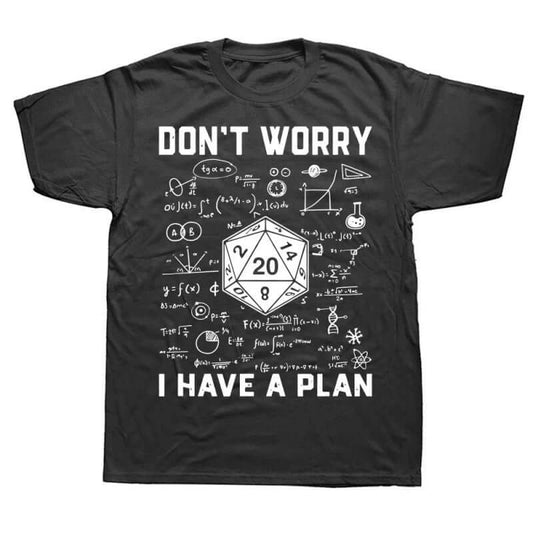 MONO//FIT Graphic RPG T-shirts with humorous design featuring a D20 die and science formulas