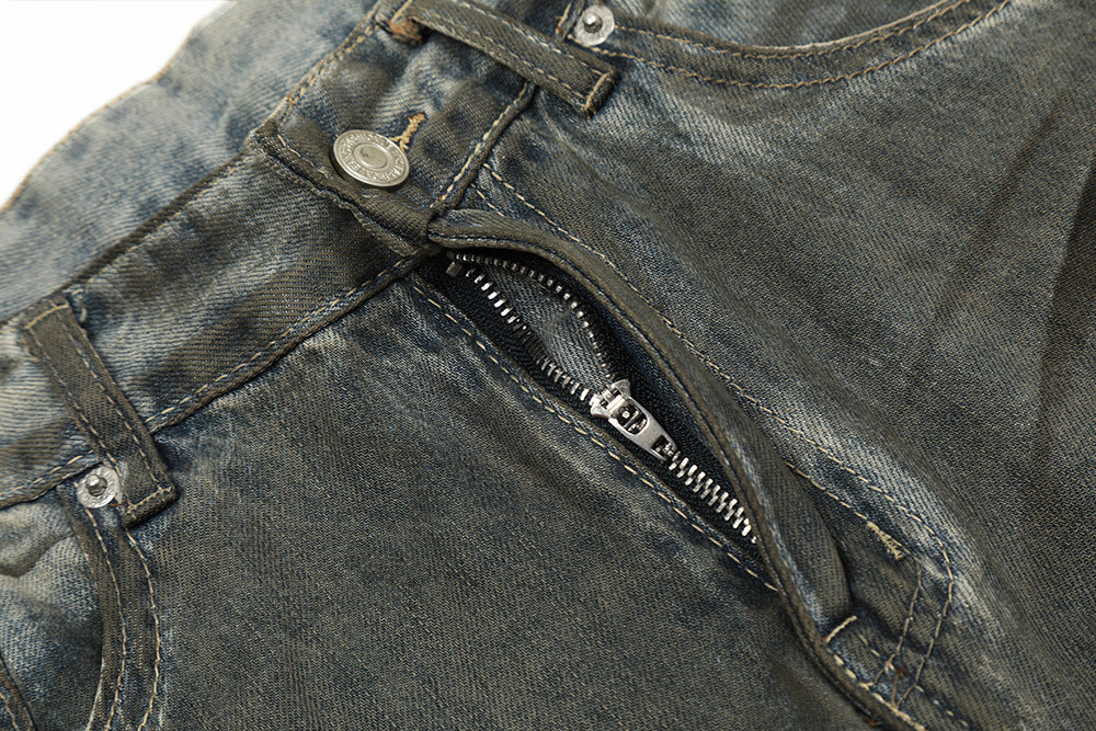 MONO//FIT Men's Jeans featuring a zipper and distressed finish for heavy industry streetwear style