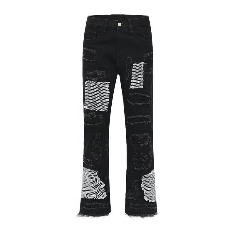 MONO//FIT heavy industry style jeans in black with unique distressed detailing