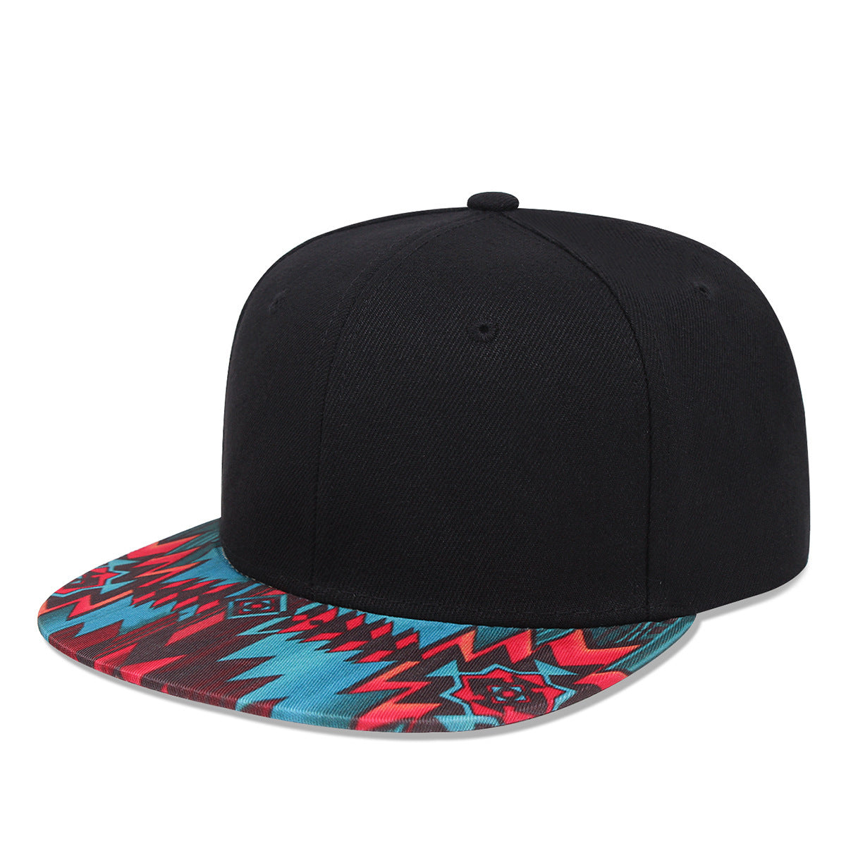 MONO//FIT Men's Hip Hop Cap with Black Crown and Colorful Patterned Brim
