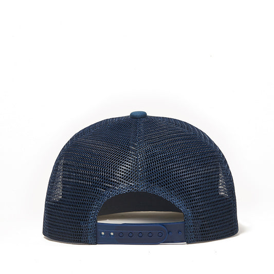 Back view of MONO//FIT hip-hop printed men cap with breathable mesh design for comfort