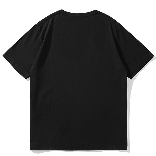 Back view of MONO//FIT black Japanese graphic t-shirts with a relaxed fit and comfortable fabric
