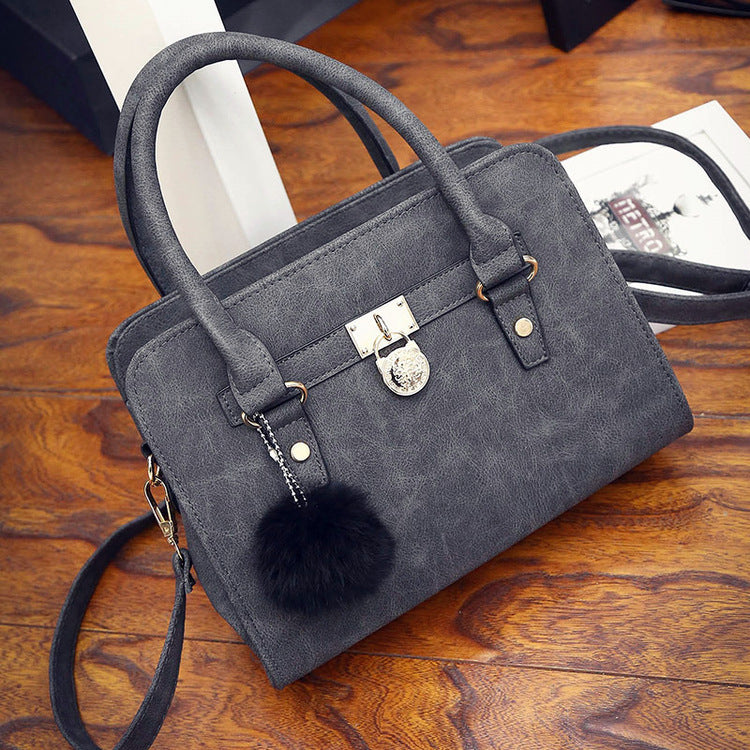 MONO//FIT Korean fashion satchel handbags in stylish gray with a unique pom-pom accessory