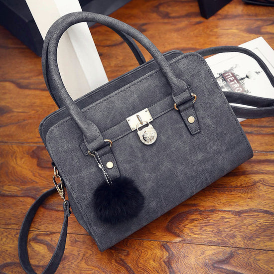 MONO//FIT Korean fashion satchel handbags in stylish gray with a unique pom-pom accessory