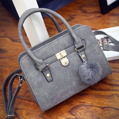MONO//FIT Korean fashion satchel handbags in grey with stylish fur pom-pom and adjustable strap