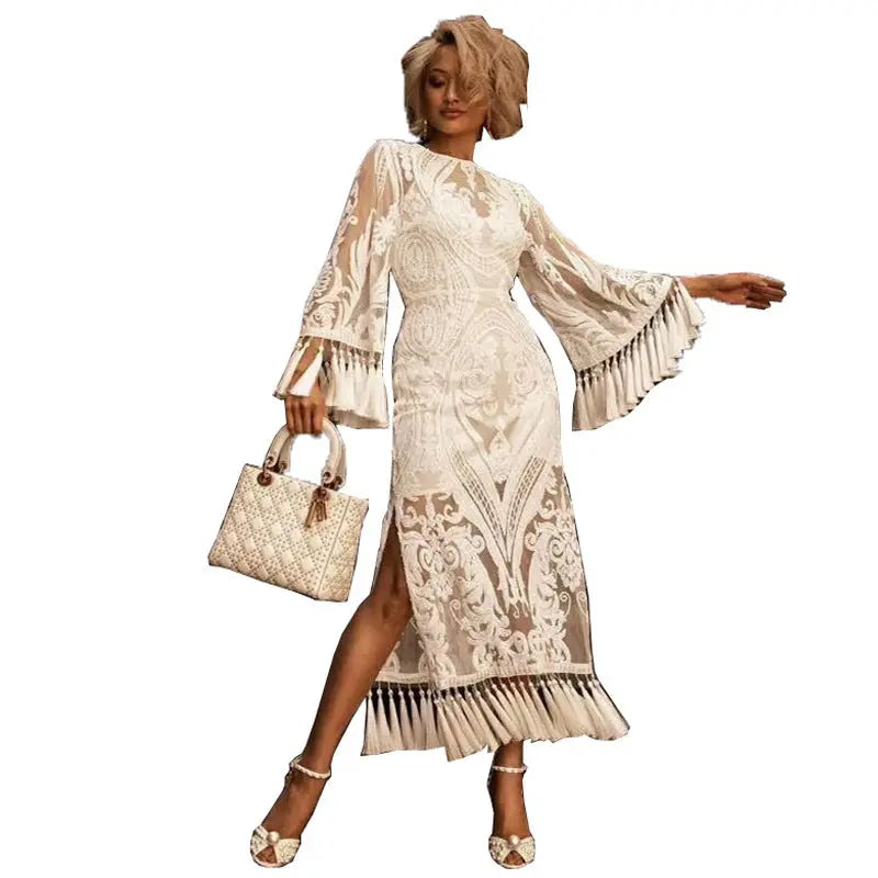 MONO//FIT Lace Embroidered Tassel Dress for Chic Style - MONO//FIT