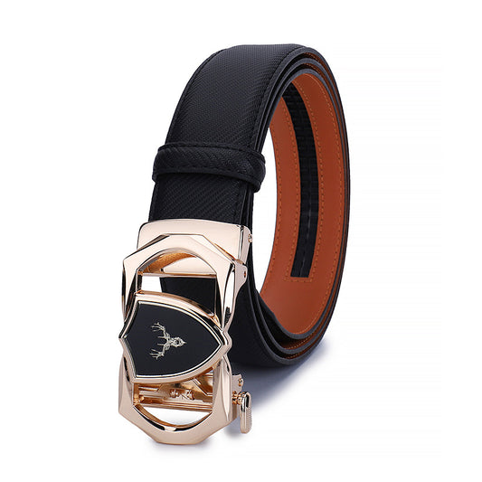 MONO//FIT sleek black leather belt for men with a stylish gold buckle and a modern design