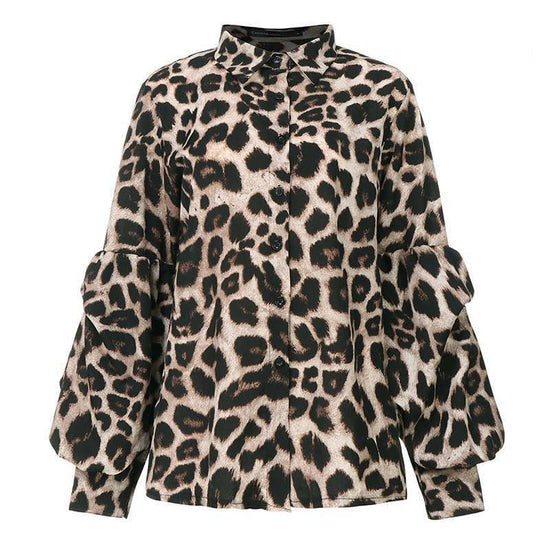 MONO//FIT leopard print tops for women with puff sleeves and button-down design