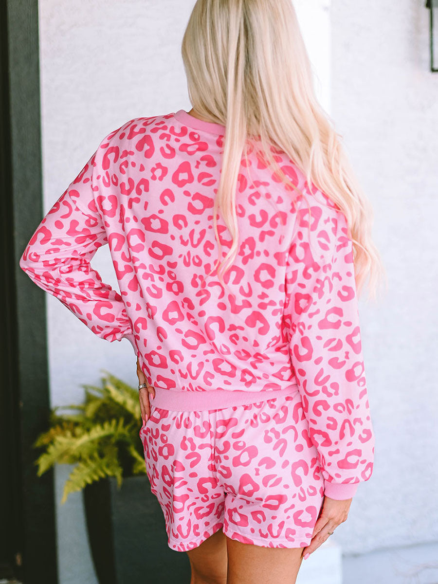 MONO//FIT Pink Leopard Print Two-Piece Suit with Comfortable Top and Shorts