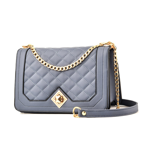 MONO//FIT luxury embroidered shoulder bag in grey with a chic quilted design and gold chain strap