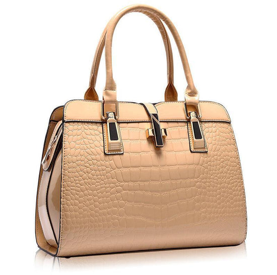 Stylish MONO//FIT luxury women's handbags in beige with elegant crocodile texture and sleek handles