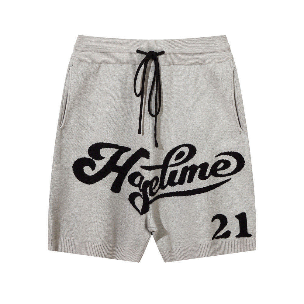 Gray MONO//FIT luxury wool shorts for men with bold logo and adjustable drawstring waist
