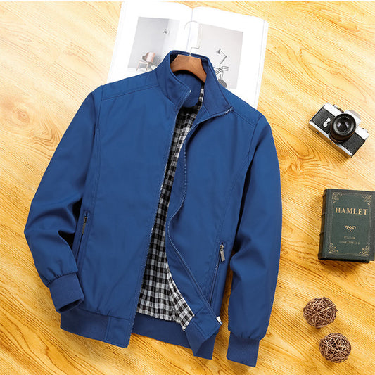 MONO//FIT Men Jacket in Blue with Checkered Lining and Zippered Pockets