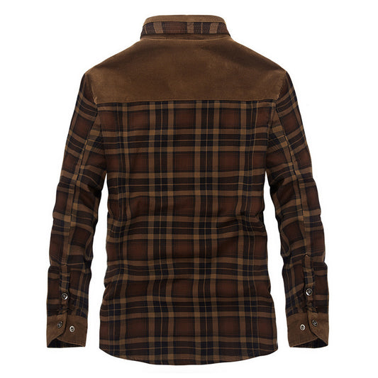 MONO//FIT men winter jacket featuring a plaid design with suede accents in brown tones