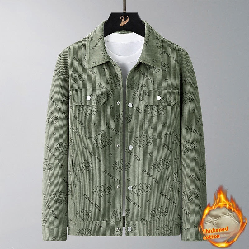 MONO//FIT men's autumn lapel jacket in green with textured fabric and button closure for a stylish look