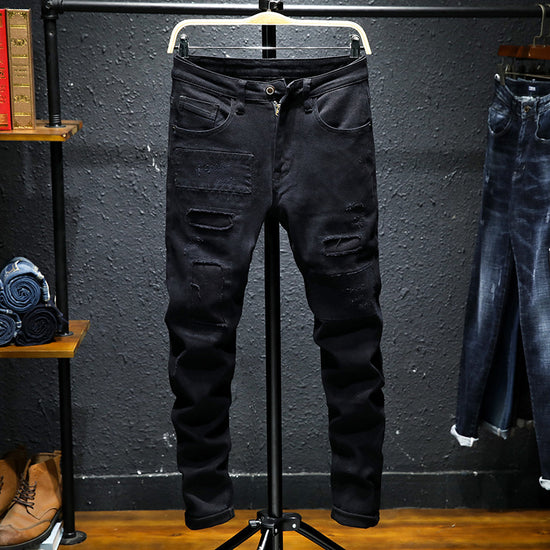 MONO//FIT mens black ripped jeans with stylish distressed detailing and slim fit