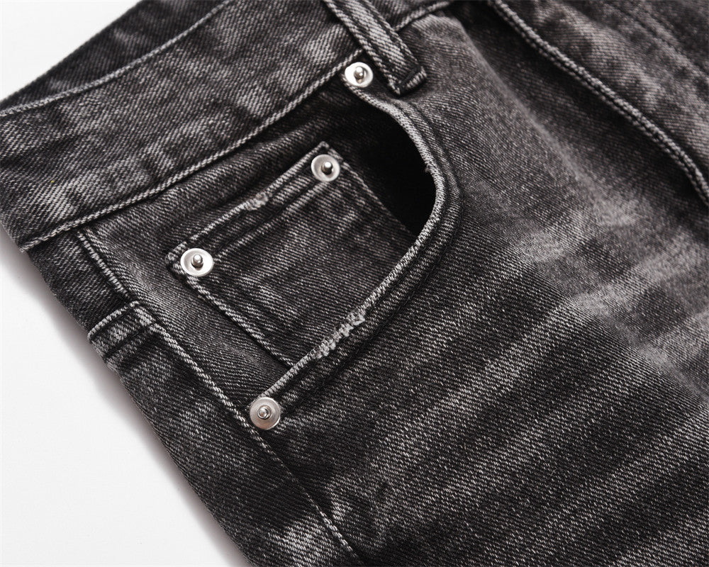 MONO//FIT men's distressed wide-leg jeans with a trendy faded black finish and stylish pocket details