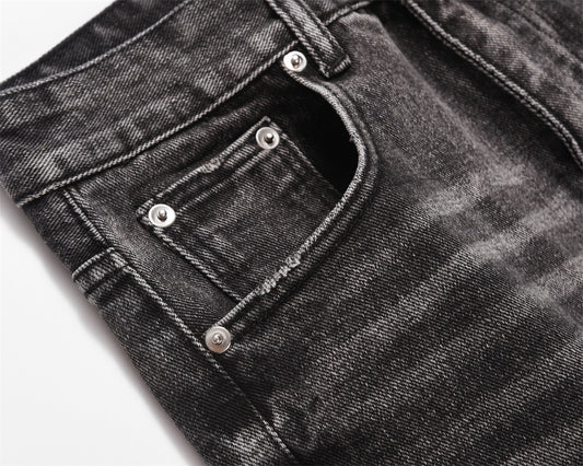 MONO//FIT men's distressed wide-leg jeans with a trendy faded black finish and stylish pocket details