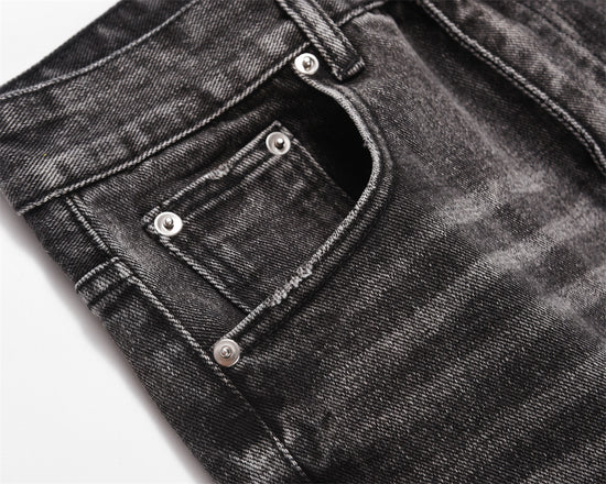 MONO//FIT men's distressed wide-leg jeans with a trendy faded black finish and stylish pocket details