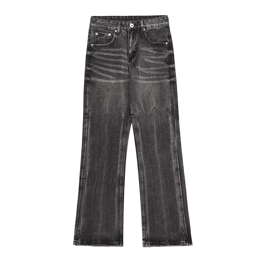 MONO//FIT men's distressed wide-leg jeans in dark wash with a relaxed fit and classic five-pocket design