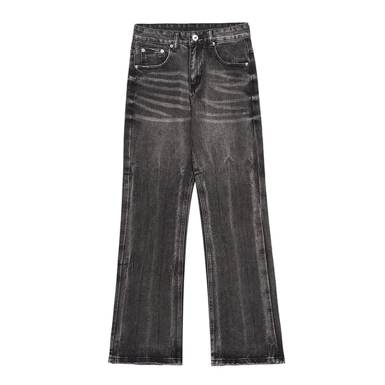 MONO//FIT men's distressed wide-leg jeans in dark wash with a relaxed fit and classic five-pocket design