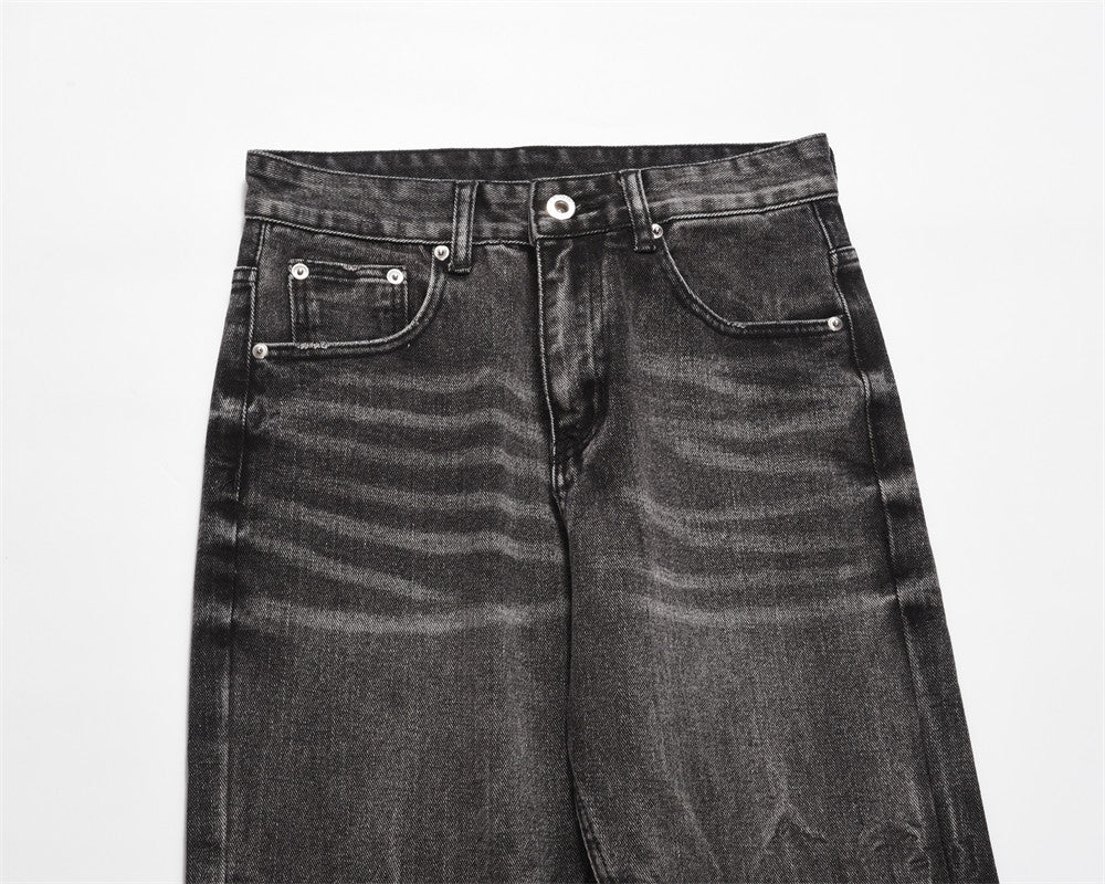 MONO//FIT men's distressed wide-leg jeans in black with classic five-pocket styling