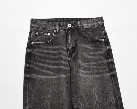 MONO//FIT men's distressed wide-leg jeans in black with classic five-pocket styling